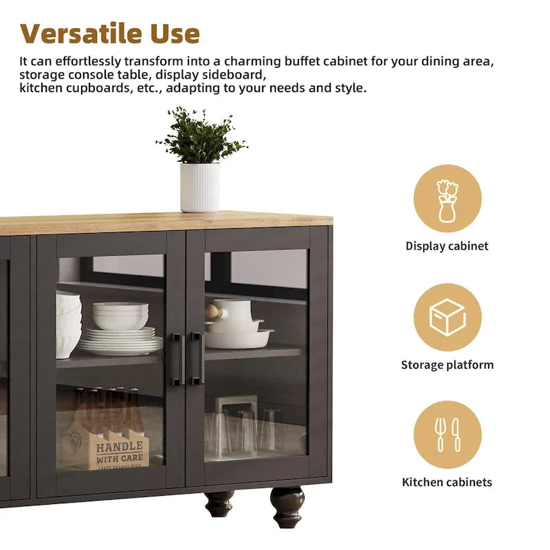 Meuble TV avec étagères et portes en verre trempé, Centre de divertissement