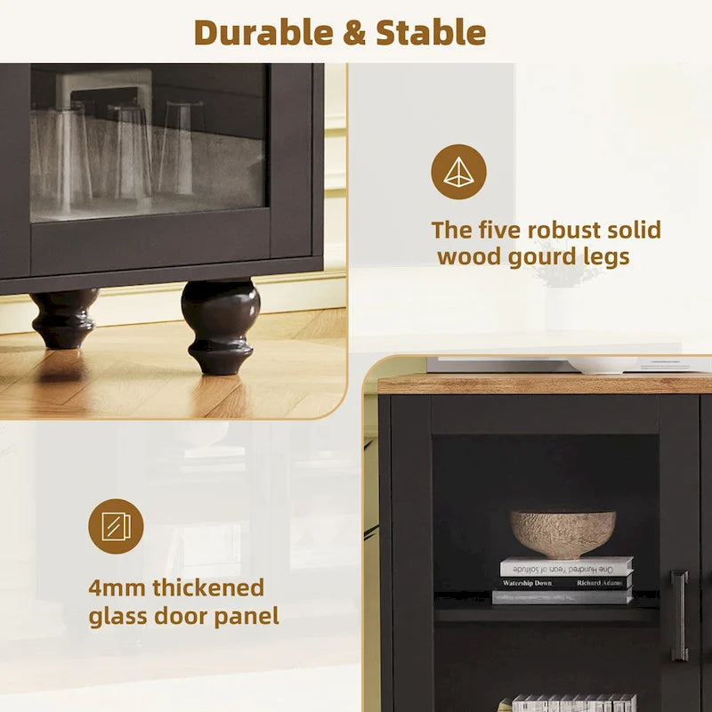 Meuble TV avec étagères et portes en verre trempé, Centre de divertissement