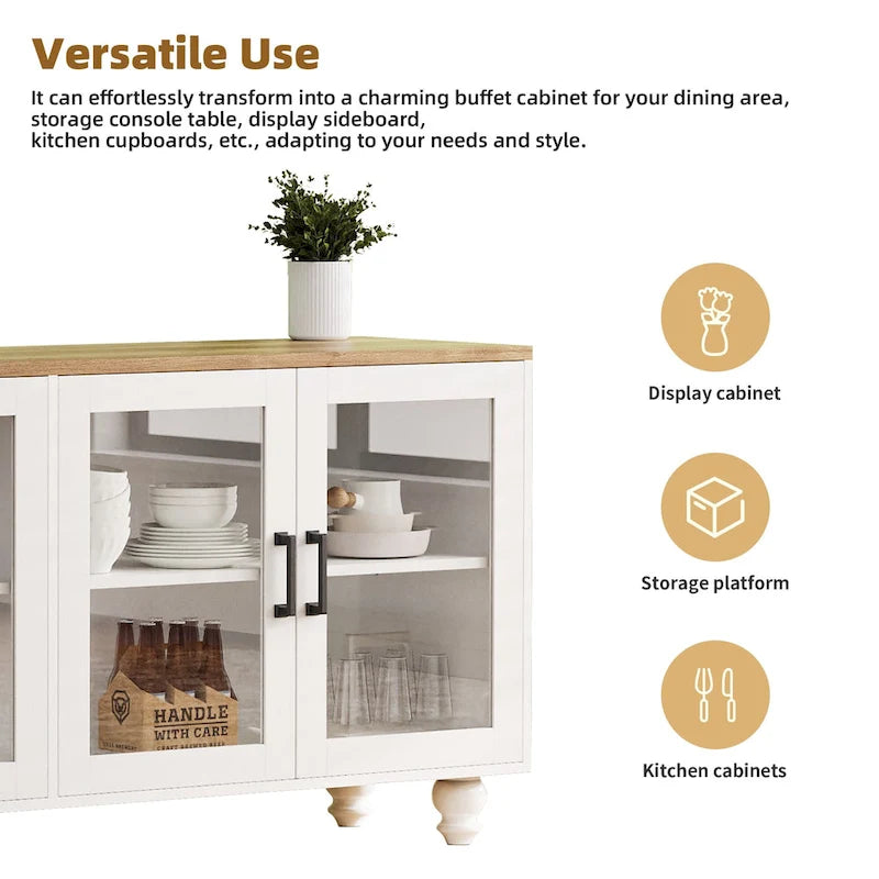 Meuble TV avec étagères et portes en verre trempé, Centre de divertissement