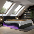Lit plateforme queen size en similicuir rembourré avec éclairage LED