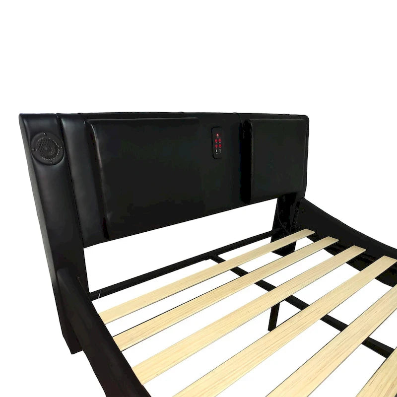 Lit plateforme queen size en similicuir rembourré avec éclairage LED