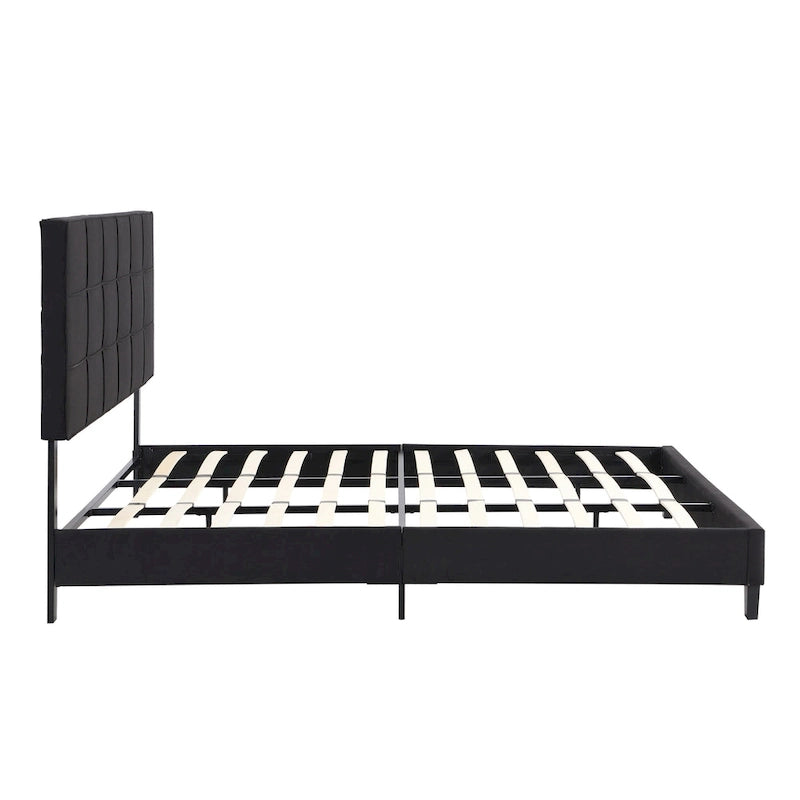 Lit plateforme rembourré King noir avec tête de lit capitonnée