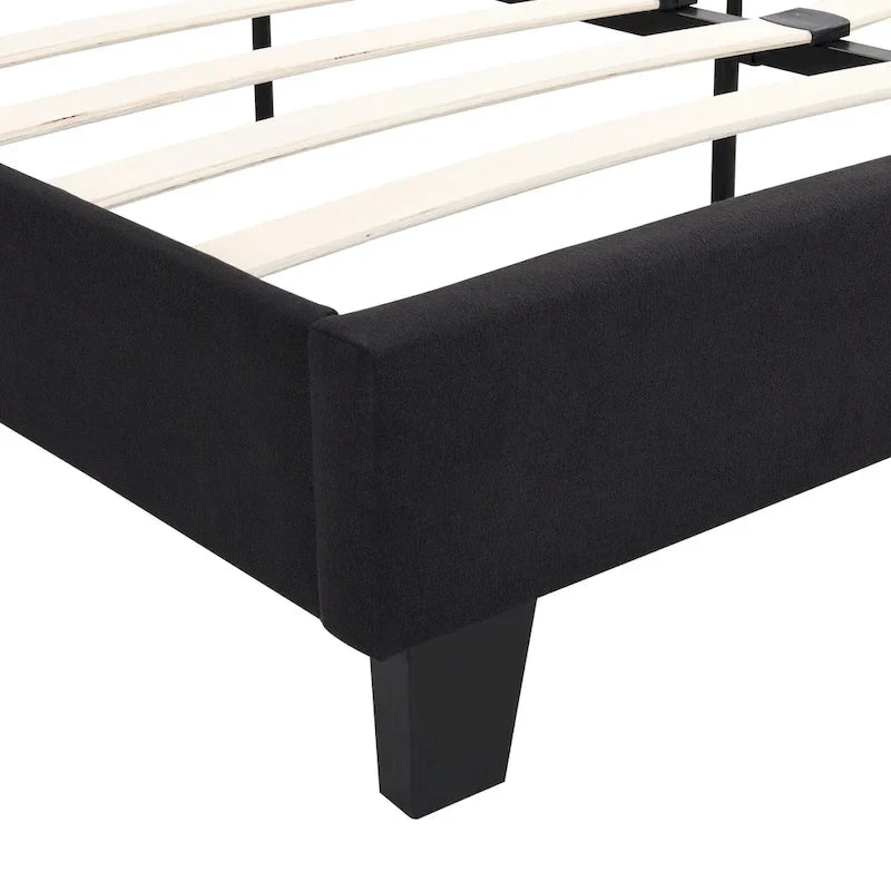 Lit plateforme rembourré King noir avec tête de lit capitonnée