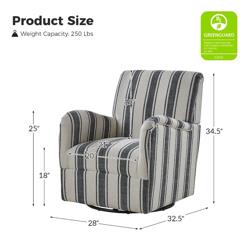 Fauteuil pivotant traditionnel avec motif à rayures jacobéennes