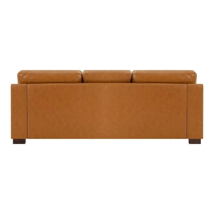 Canapé moderne en cuir véritable avec pieds en bois et coussin traversin supplémentaire