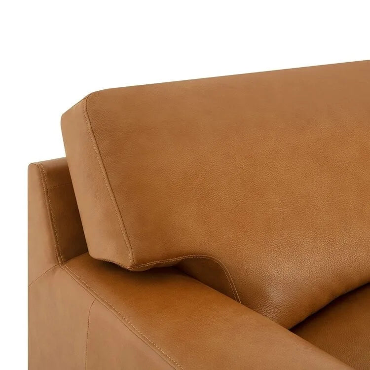 Canapé moderne en cuir véritable avec pieds en bois et coussin traversin supplémentaire