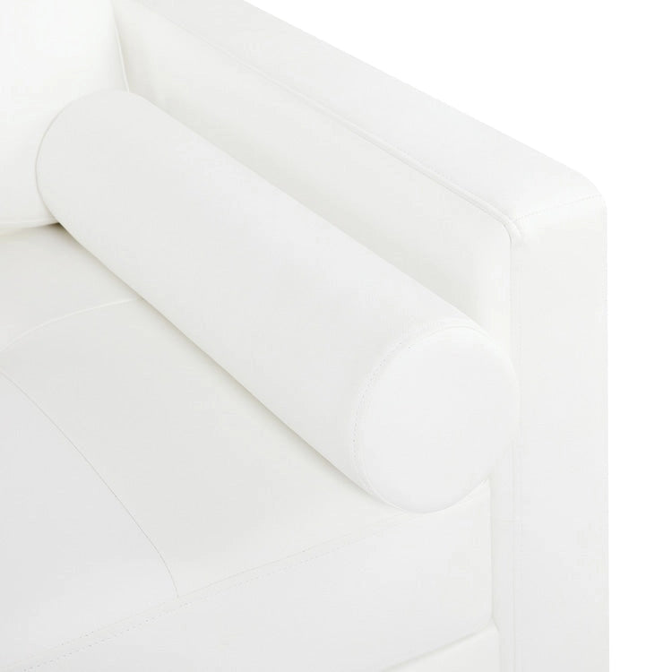 Canapé moderne en cuir véritable avec pieds en bois et coussin traversin supplémentaire