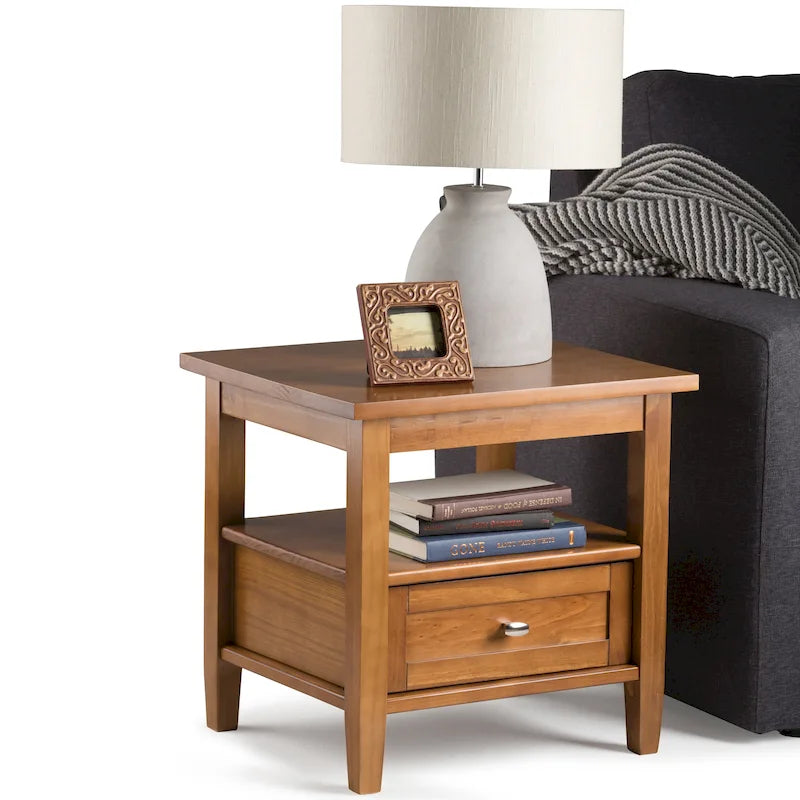 Table d'appoint rectangulaire de 20 pouces de largeur en bois massif, style transitionnel