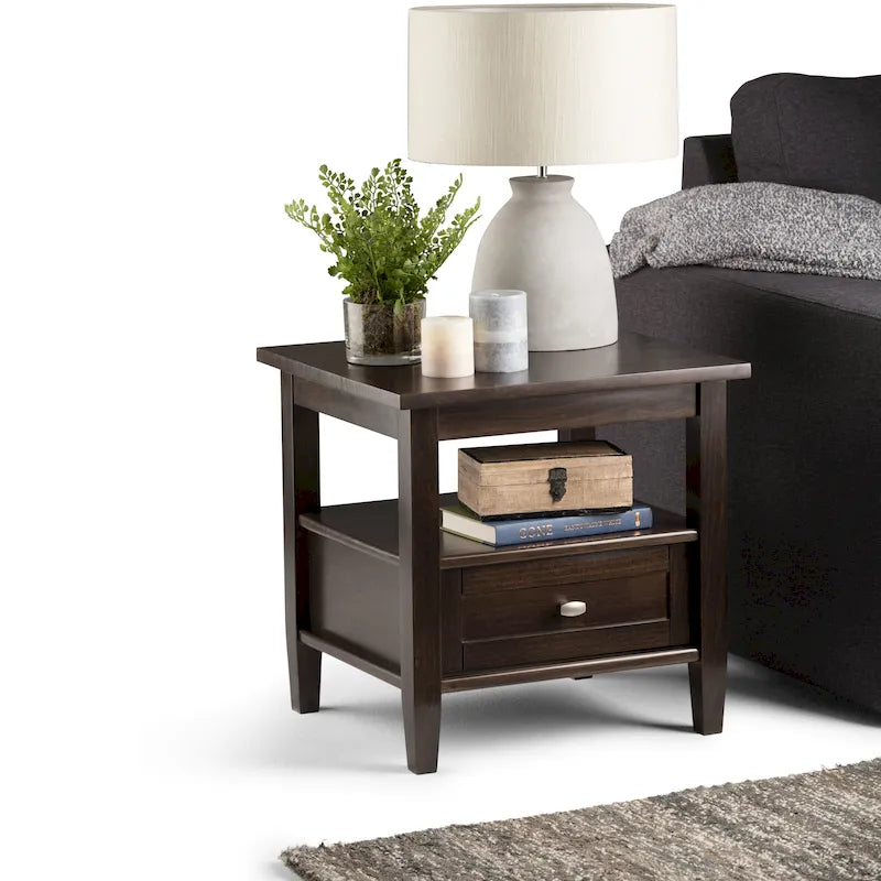 Table d'appoint rectangulaire de 20 pouces de largeur en bois massif, style transitionnel
