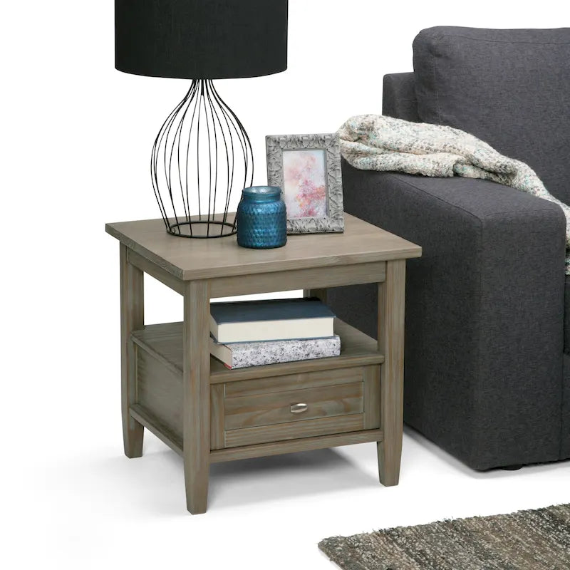 Table d'appoint rectangulaire de 20 pouces de largeur en bois massif, style transitionnel