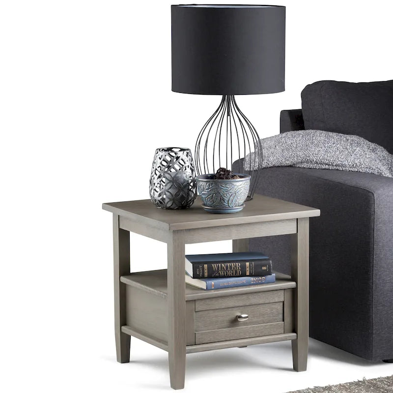 Table d'appoint rectangulaire de 20 pouces de largeur en bois massif, style transitionnel