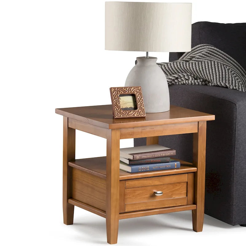 Table d'appoint rectangulaire de 20 pouces de largeur en bois massif, style transitionnel