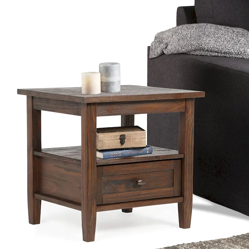 Table d'appoint rectangulaire de 20 pouces de largeur en bois massif, style transitionnel