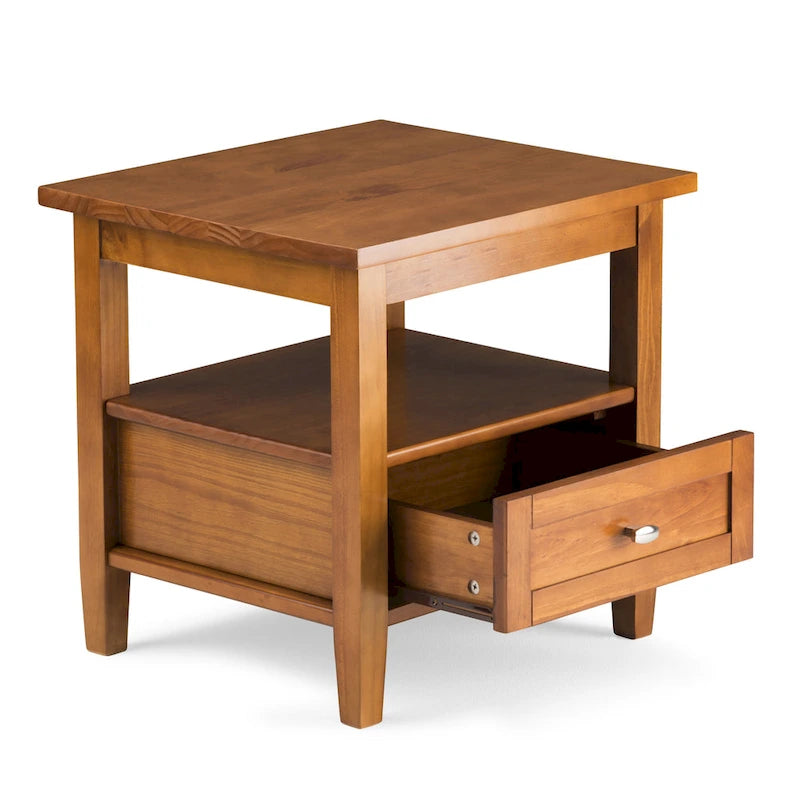 Table d'appoint rectangulaire de 20 pouces de largeur en bois massif, style transitionnel