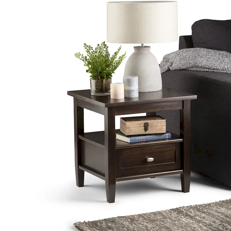 Table d'appoint rectangulaire de 20 pouces de largeur en bois massif, style transitionnel