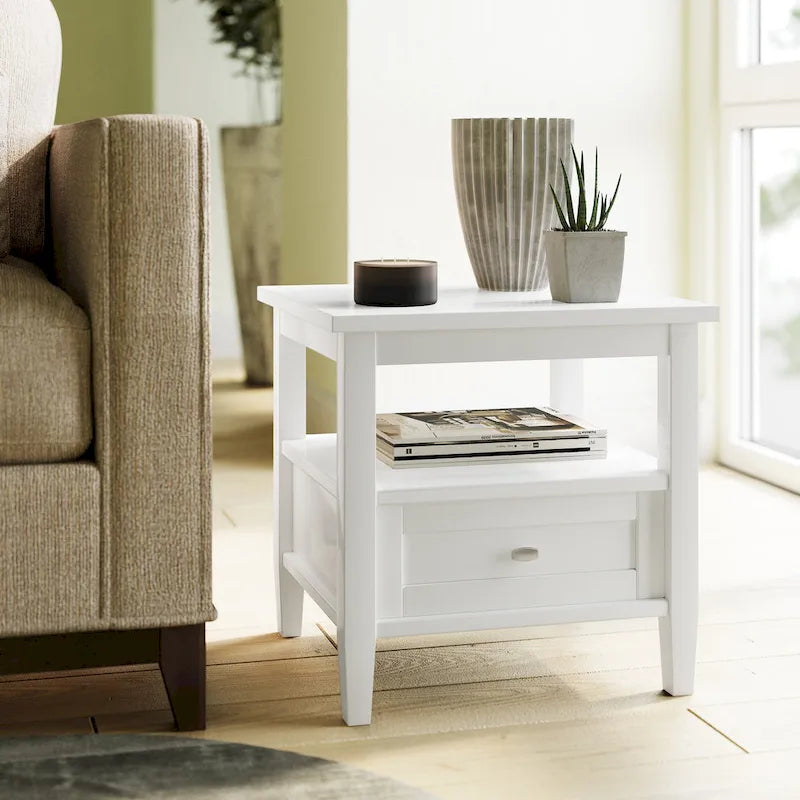 Table d'appoint rectangulaire de 20 pouces de largeur en bois massif, style transitionnel