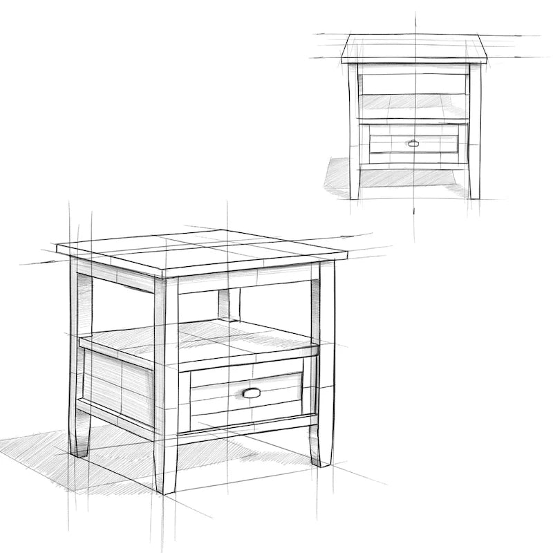 Table d'appoint rectangulaire de 20 pouces de largeur en bois massif, style transitionnel