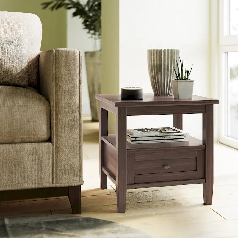Table d'appoint rectangulaire de 20 pouces de largeur en bois massif, style transitionnel