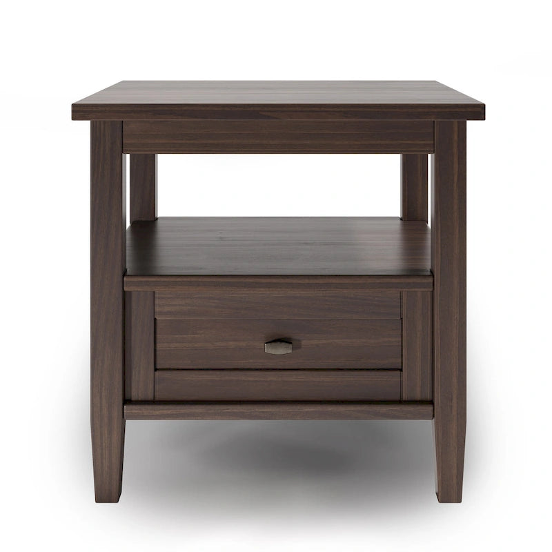 Table d'appoint rectangulaire de 20 pouces de largeur en bois massif, style transitionnel