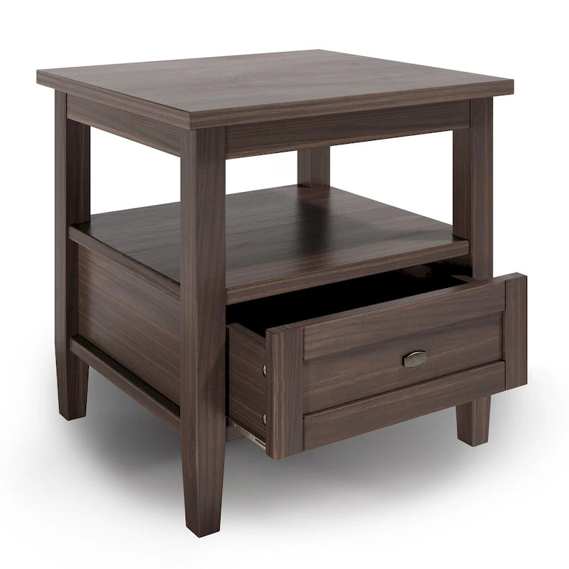 Table d'appoint rectangulaire de 20 pouces de largeur en bois massif, style transitionnel