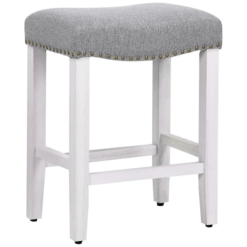 Tabouret de comptoir rembourré en polyester blanc antique