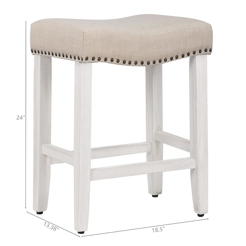 Tabouret de comptoir rembourré en polyester blanc antique