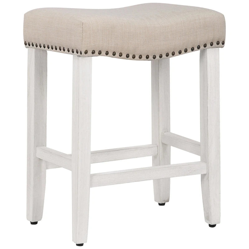 Tabouret de comptoir rembourré en polyester blanc antique