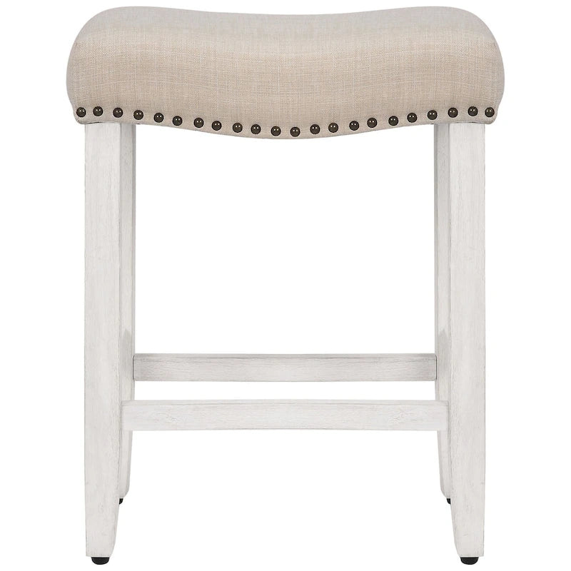 Tabouret de comptoir rembourré en polyester blanc antique