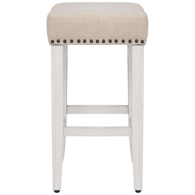 Tabouret de comptoir rembourré en polyester blanc antique
