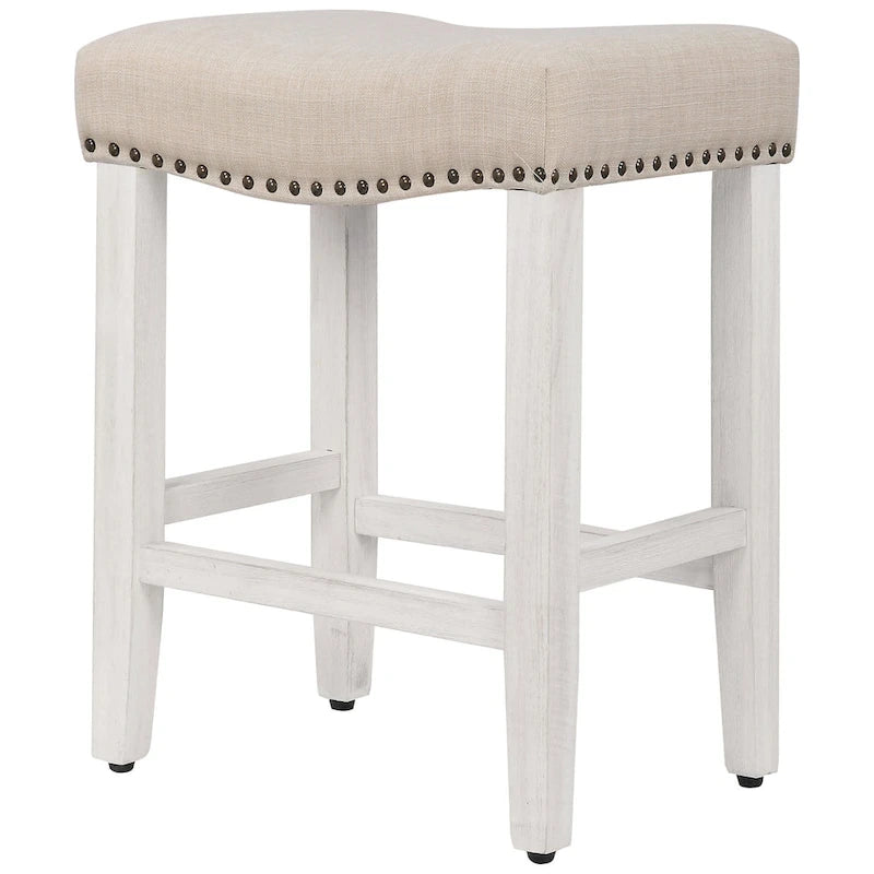 Tabouret de comptoir rembourré en polyester blanc antique