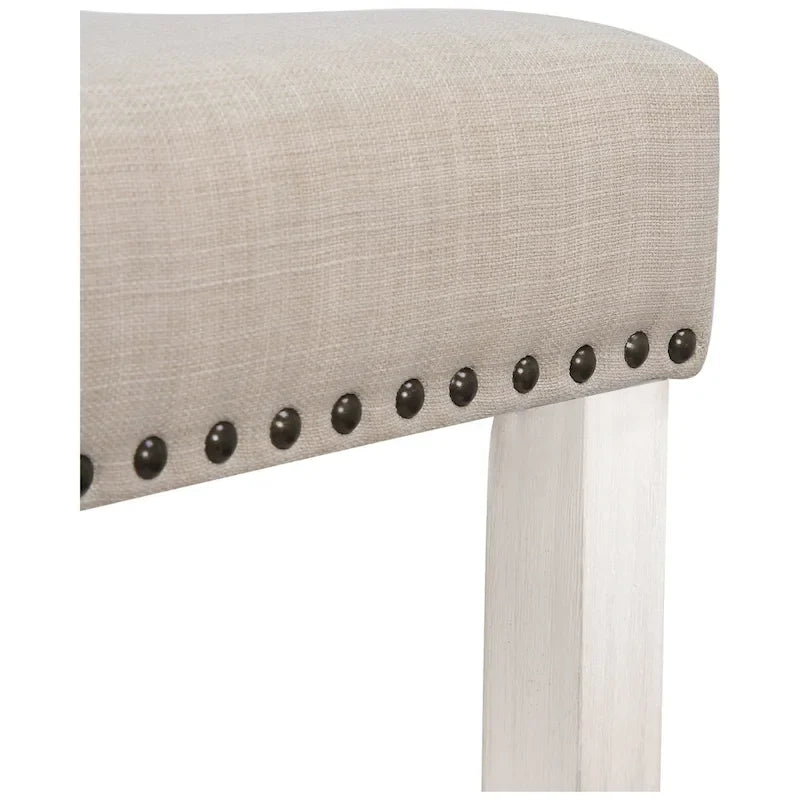 Tabouret de comptoir rembourré en polyester blanc antique