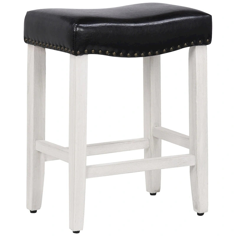 Tabouret de comptoir rembourré en polyester blanc antique