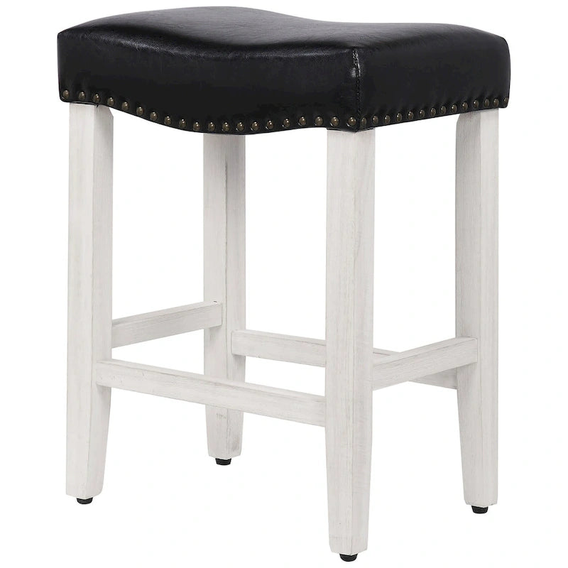 Tabouret de comptoir rembourré en polyester blanc antique