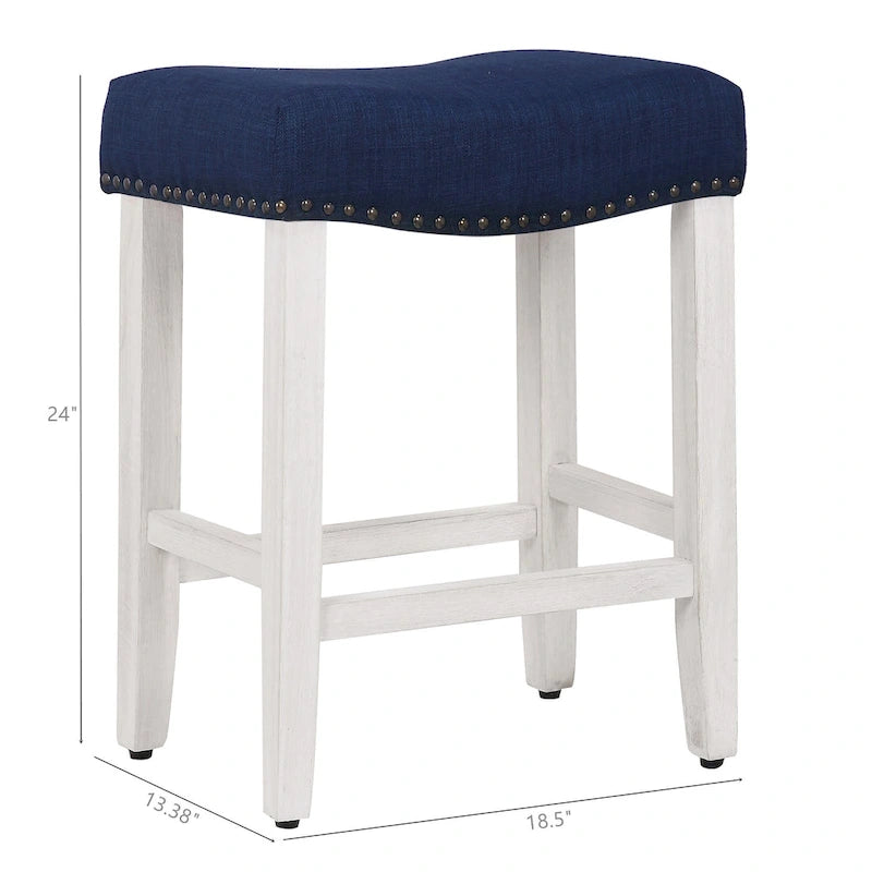 Tabouret de comptoir rembourré en polyester blanc antique