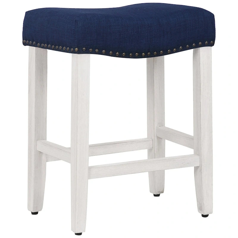 Tabouret de comptoir rembourré en polyester blanc antique