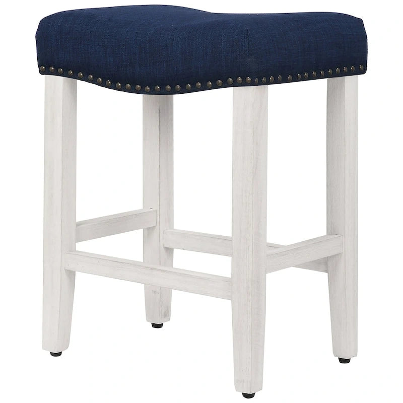 Tabouret de comptoir rembourré en polyester blanc antique
