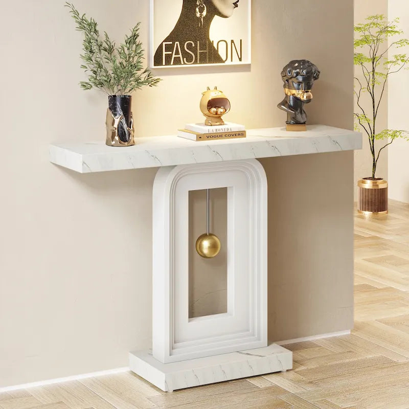 Console moderne avec piètement géométrique, table de canapé étroite de 100 cm