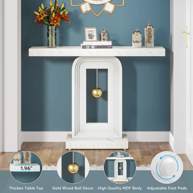 Console moderne avec piètement géométrique, table de canapé étroite de 100 cm