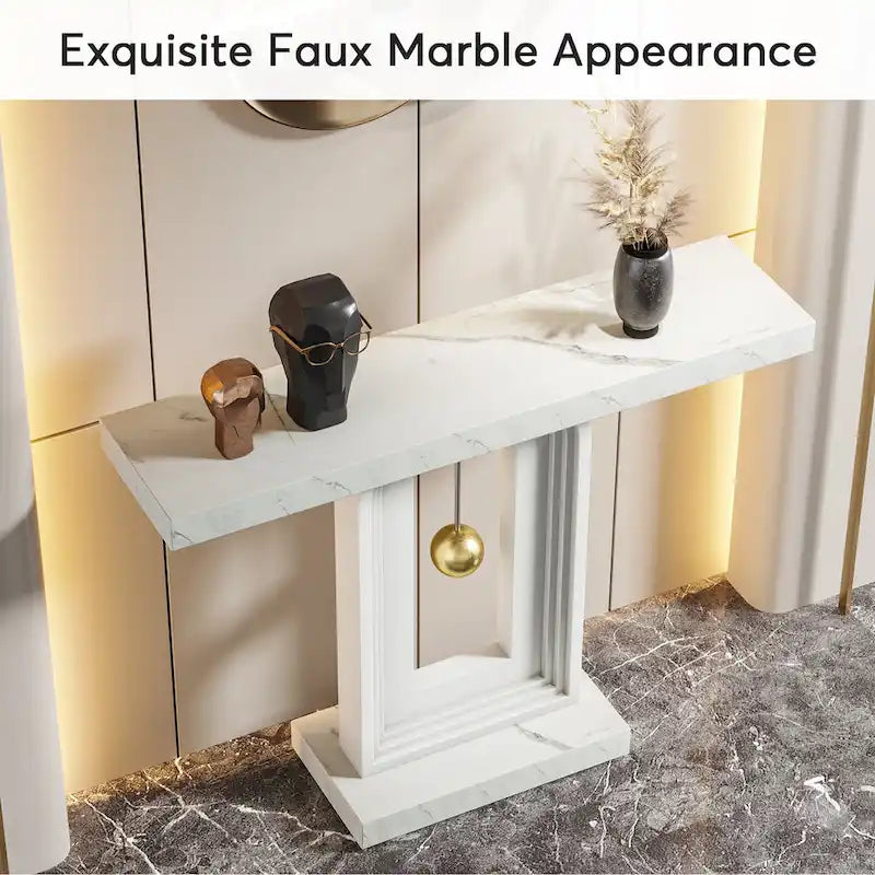 Console moderne avec piètement géométrique, table de canapé étroite de 100 cm