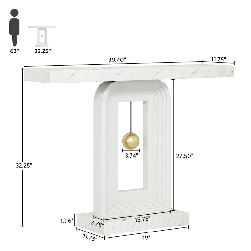 Console moderne avec piètement géométrique, table de canapé étroite de 100 cm