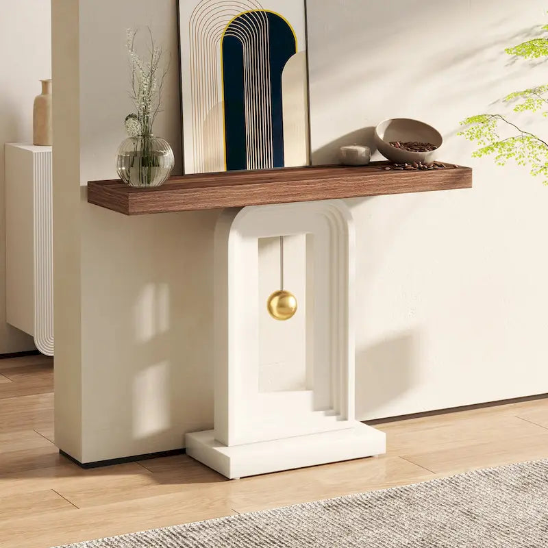 Console moderne avec piètement géométrique, table de canapé étroite de 100 cm
