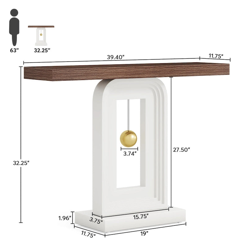 Console moderne avec piètement géométrique, table de canapé étroite de 100 cm