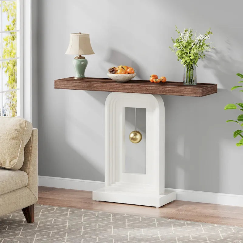 Console moderne avec piètement géométrique, table de canapé étroite de 100 cm