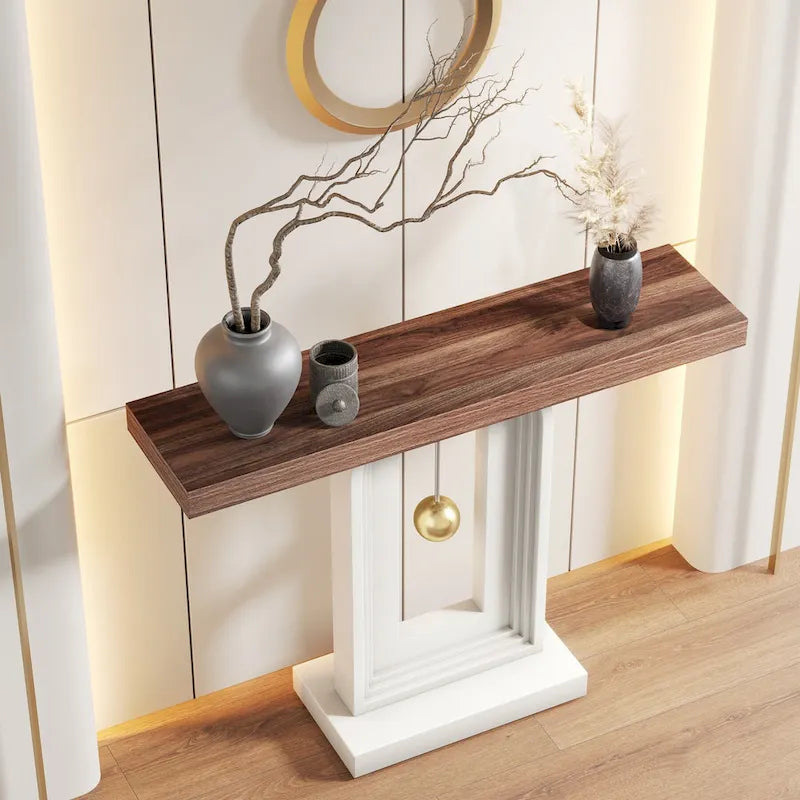Console moderne avec piètement géométrique, table de canapé étroite de 100 cm