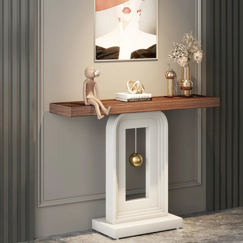 Console moderne avec piètement géométrique, table de canapé étroite de 100 cm