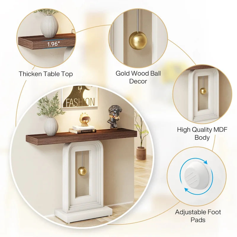 Console moderne avec piètement géométrique, table de canapé étroite de 100 cm