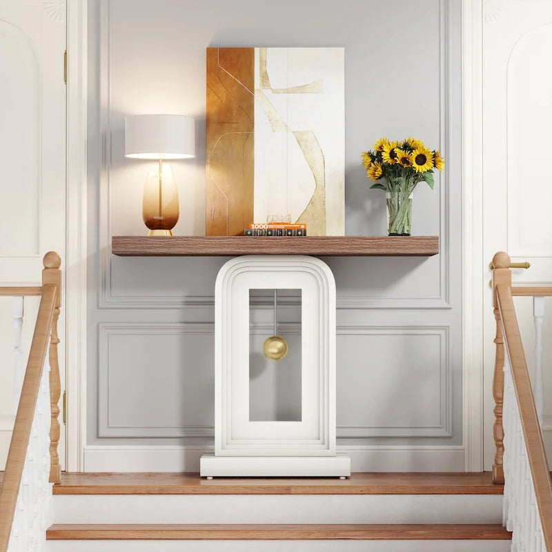 Console moderne avec piètement géométrique, table de canapé étroite de 100 cm