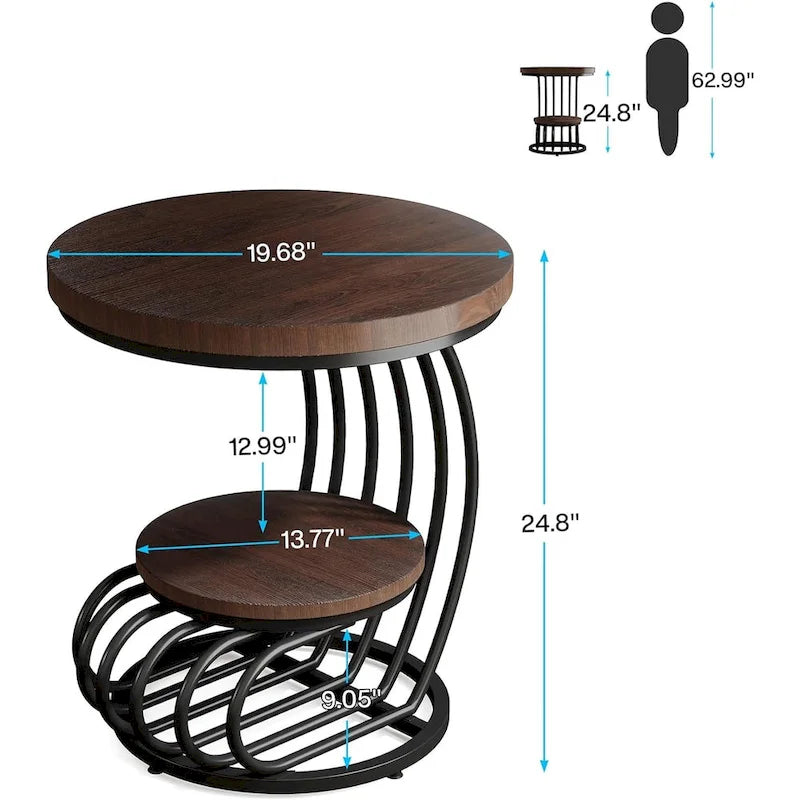 Table d'appoint ronde à 2 niveaux pour salon ou chambre à coucher