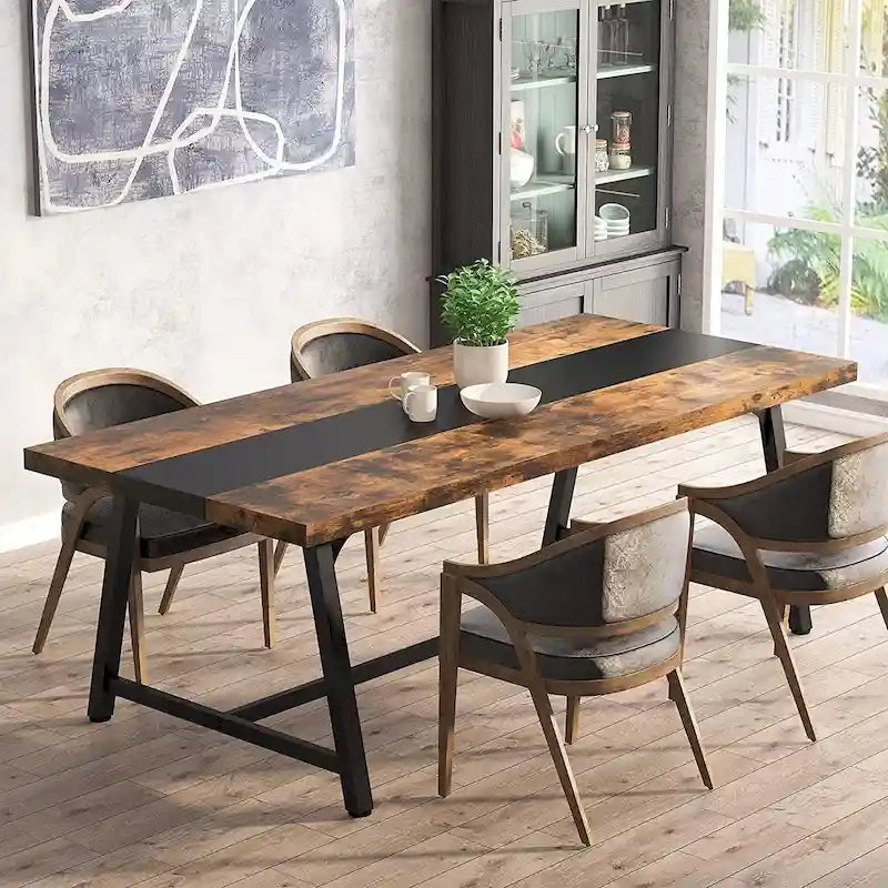 Table de salle à manger pour 8 personnes, table de cuisine rectangulaire en bois de 180 cm