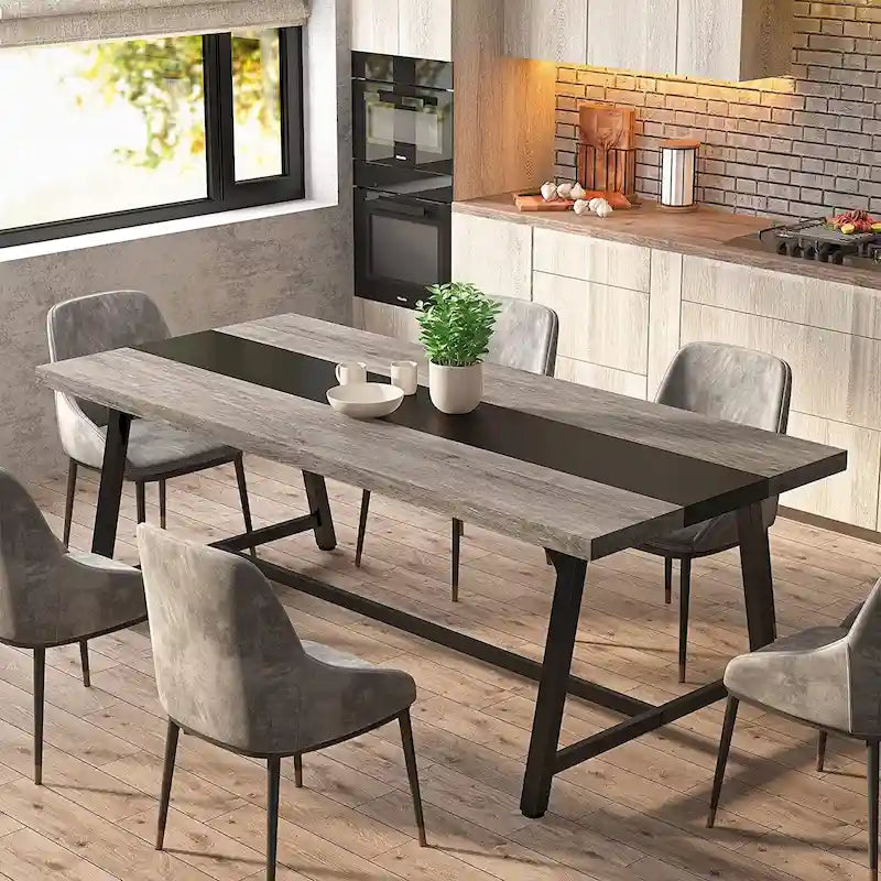 Table de salle à manger pour 8 personnes, table de cuisine rectangulaire en bois de 180 cm